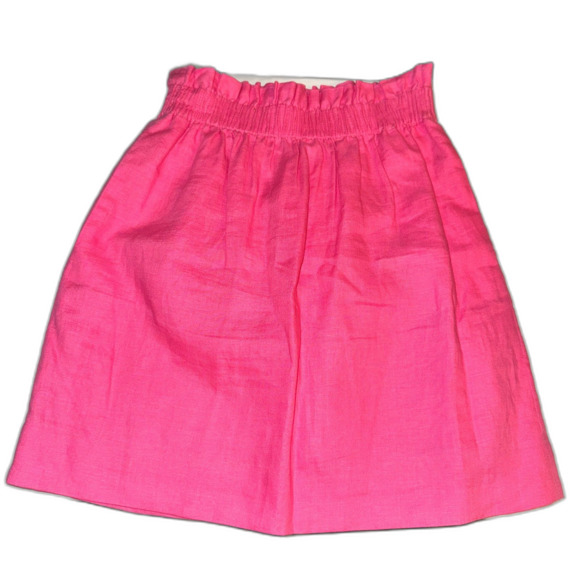 J. Crew 00 Hot Pink Linen Paper Bag Style Elastic Cinched Waist w/ Pockets Skirt - Picture 4 of 8